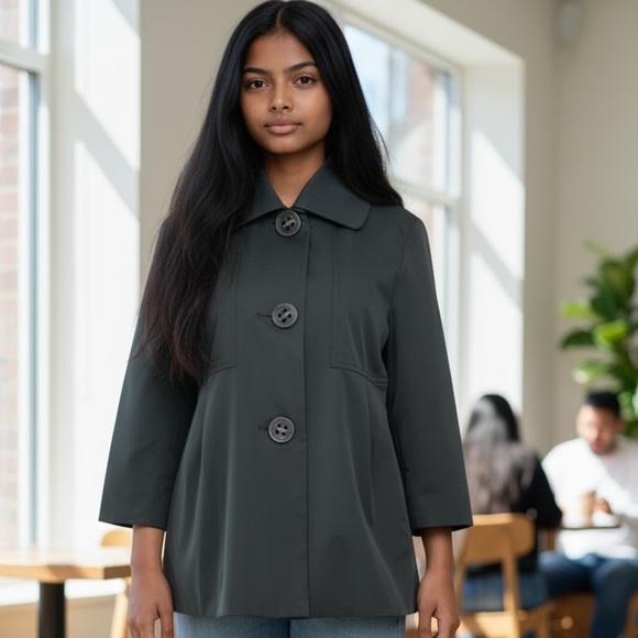 Colebrook Black Button Down Medium Weight Pea Coat - Picture 1 of 7